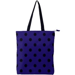 Large Black Polka Dots On Berry Blue - Double Zip Up Tote Bag by FashionLane