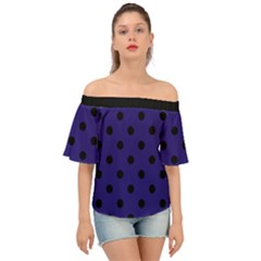 Large Black Polka Dots On Berry Blue - Off Shoulder Short Sleeve Top by FashionLane