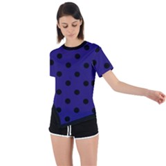 Large Black Polka Dots On Berry Blue - Asymmetrical Short Sleeve Sports Tee by FashionLane