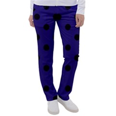 Large Black Polka Dots On Berry Blue - Women s Casual Pants by FashionLane