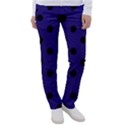 Large Black Polka Dots On Berry Blue - Women s Casual Pants View1