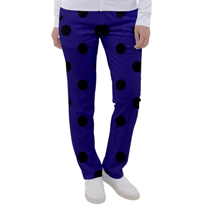 Large Black Polka Dots On Berry Blue - Women s Casual Pants