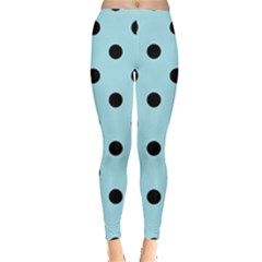 Large Black Polka Dots On Blizzard Blue - Leggings  by FashionLane