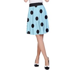 Large Black Polka Dots On Blizzard Blue - A-line Skirt by FashionLane