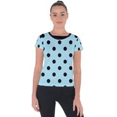 Large Black Polka Dots On Blizzard Blue - Short Sleeve Sports Top  by FashionLane