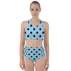 Large Black Polka Dots On Blizzard Blue - Racer Back Bikini Set by FashionLane