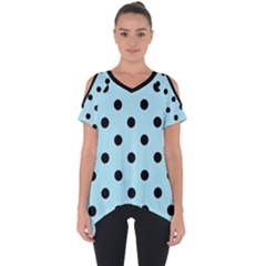 Large Black Polka Dots On Blizzard Blue - Cut Out Side Drop Tee by FashionLane