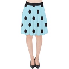 Large Black Polka Dots On Blizzard Blue - Velvet High Waist Skirt by FashionLane