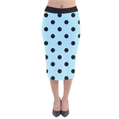 Large Black Polka Dots On Blizzard Blue - Velvet Midi Pencil Skirt by FashionLane