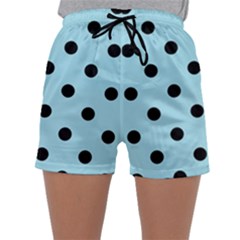 Large Black Polka Dots On Blizzard Blue - Sleepwear Shorts by FashionLane