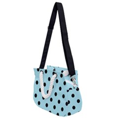 Large Black Polka Dots On Blizzard Blue - Rope Handles Shoulder Strap Bag by FashionLane