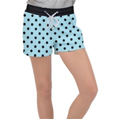 Large Black Polka Dots On Blizzard Blue - Velour Lounge Shorts by FashionLane