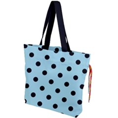 Large Black Polka Dots On Blizzard Blue - Drawstring Tote Bag by FashionLane