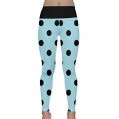 Large Black Polka Dots On Blizzard Blue - Lightweight Velour Classic Yoga Leggings by FashionLane