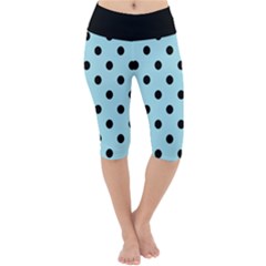 Large Black Polka Dots On Blizzard Blue - Lightweight Velour Cropped Yoga Leggings