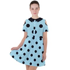 Large Black Polka Dots On Blizzard Blue - Short Sleeve Shoulder Cut Out Dress  by FashionLane