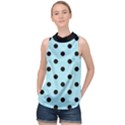 Large Black Polka Dots On Blizzard Blue - High Neck Satin Top View1