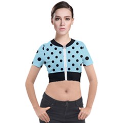 Large Black Polka Dots On Blizzard Blue - Short Sleeve Cropped Jacket by FashionLane