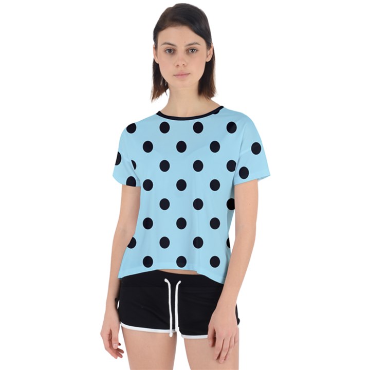 Large Black Polka Dots On Blizzard Blue - Open Back Sport Tee