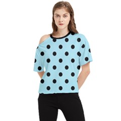 Large Black Polka Dots On Blizzard Blue - One Shoulder Cut Out Tee by FashionLane