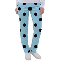 Large Black Polka Dots On Blizzard Blue - Women s Casual Pants by FashionLane