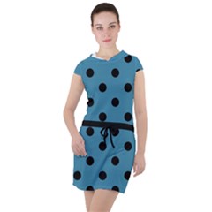 Large Black Polka Dots On Blue Moon - Drawstring Hooded Dress by FashionLane