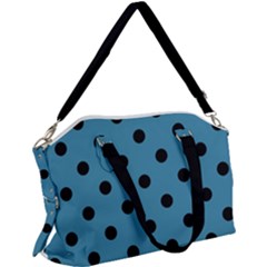 Large Black Polka Dots On Blue Moon - Canvas Crossbody Bag by FashionLane