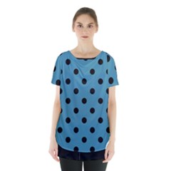 Large Black Polka Dots On Blue Moon - Skirt Hem Sports Top by FashionLane