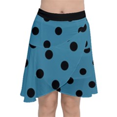 Large Black Polka Dots On Blue Moon - Chiffon Wrap Front Skirt by FashionLane