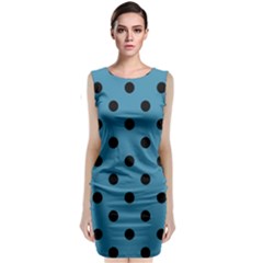 Large Black Polka Dots On Blue Moon - Sleeveless Velvet Midi Dress by FashionLane