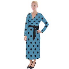 Large Black Polka Dots On Blue Moon - Velvet Maxi Wrap Dress by FashionLane