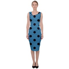 Large Black Polka Dots On Blue Moon - Sleeveless Pencil Dress