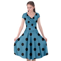 Large Black Polka Dots On Blue Moon - Cap Sleeve Wrap Front Dress by FashionLane