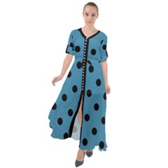 Large Black Polka Dots On Blue Moon - Waist Tie Boho Maxi Dress by FashionLane