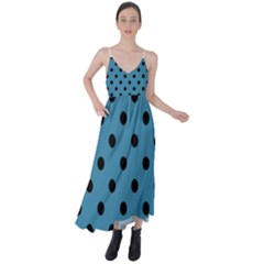 Large Black Polka Dots On Blue Moon - Tie Back Maxi Dress by FashionLane