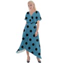 Large Black Polka Dots On Blue Moon - Cross Front Sharkbite Hem Maxi Dress View1