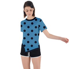 Large Black Polka Dots On Blue Moon - Asymmetrical Short Sleeve Sports Tee by FashionLane