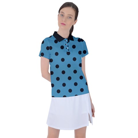 Large Black Polka Dots On Blue Moon - Women s Polo Tee by FashionLane