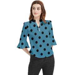 Large Black Polka Dots On Blue Moon - Loose Horn Sleeve Chiffon Blouse