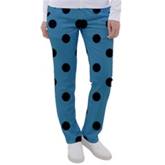 Large Black Polka Dots On Blue Moon - Women s Casual Pants by FashionLane