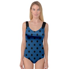 Large Black Polka Dots On Classic Blue - Princess Tank Leotard  by FashionLane