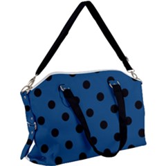 Large Black Polka Dots On Classic Blue - Canvas Crossbody Bag by FashionLane