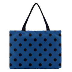 Large Black Polka Dots On Classic Blue - Medium Tote Bag by FashionLane