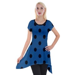 Large Black Polka Dots On Classic Blue - Short Sleeve Side Drop Tunic by FashionLane