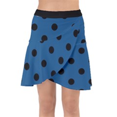 Large Black Polka Dots On Classic Blue - Wrap Front Skirt by FashionLane