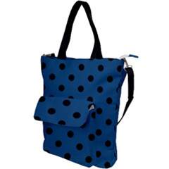 Large Black Polka Dots On Classic Blue - Shoulder Tote Bag by FashionLane