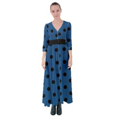 Large Black Polka Dots On Classic Blue - Button Up Maxi Dress by FashionLane