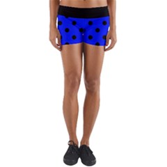 Large Black Polka Dots On Just Blue - Yoga Shorts by FashionLane