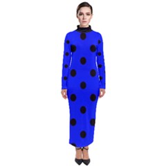 Large Black Polka Dots On Just Blue - Turtleneck Maxi Dress by FashionLane