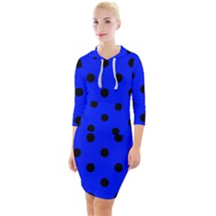 Large Black Polka Dots On Just Blue - Quarter Sleeve Hood Bodycon Dress by FashionLane